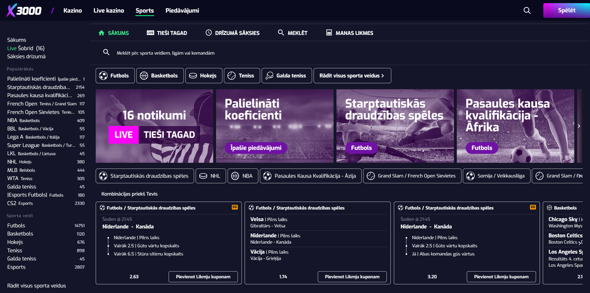 X3000 online kazino sporta derības