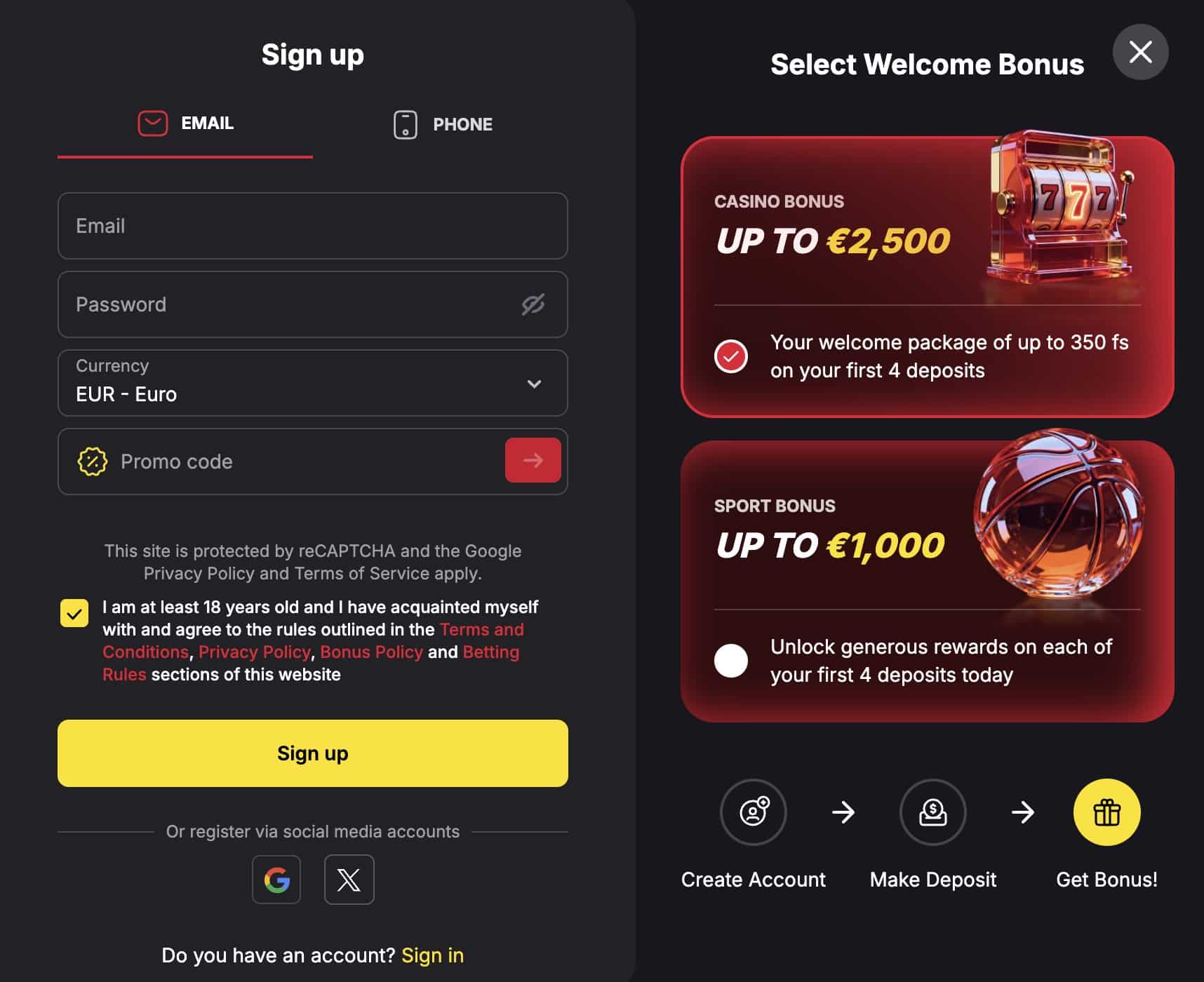 FieryPlay Casino - reģistrācija